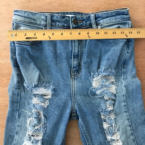 Cello Jeans Women 7 Blue High Rise Distressed Destroyed Raw Hem Medium Wash - Picture 9 of 13